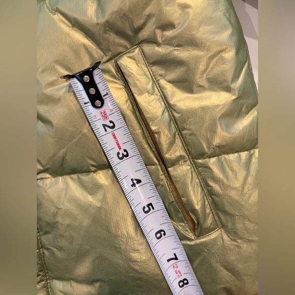 The Limited Down Puffer Liquid Green Gold Metallic Shimmer Jacket Fur Hood - Picture 11 of 16